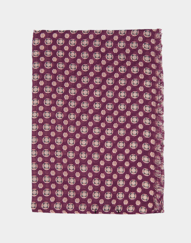 Burgundy Floral Print Wool Scarf
