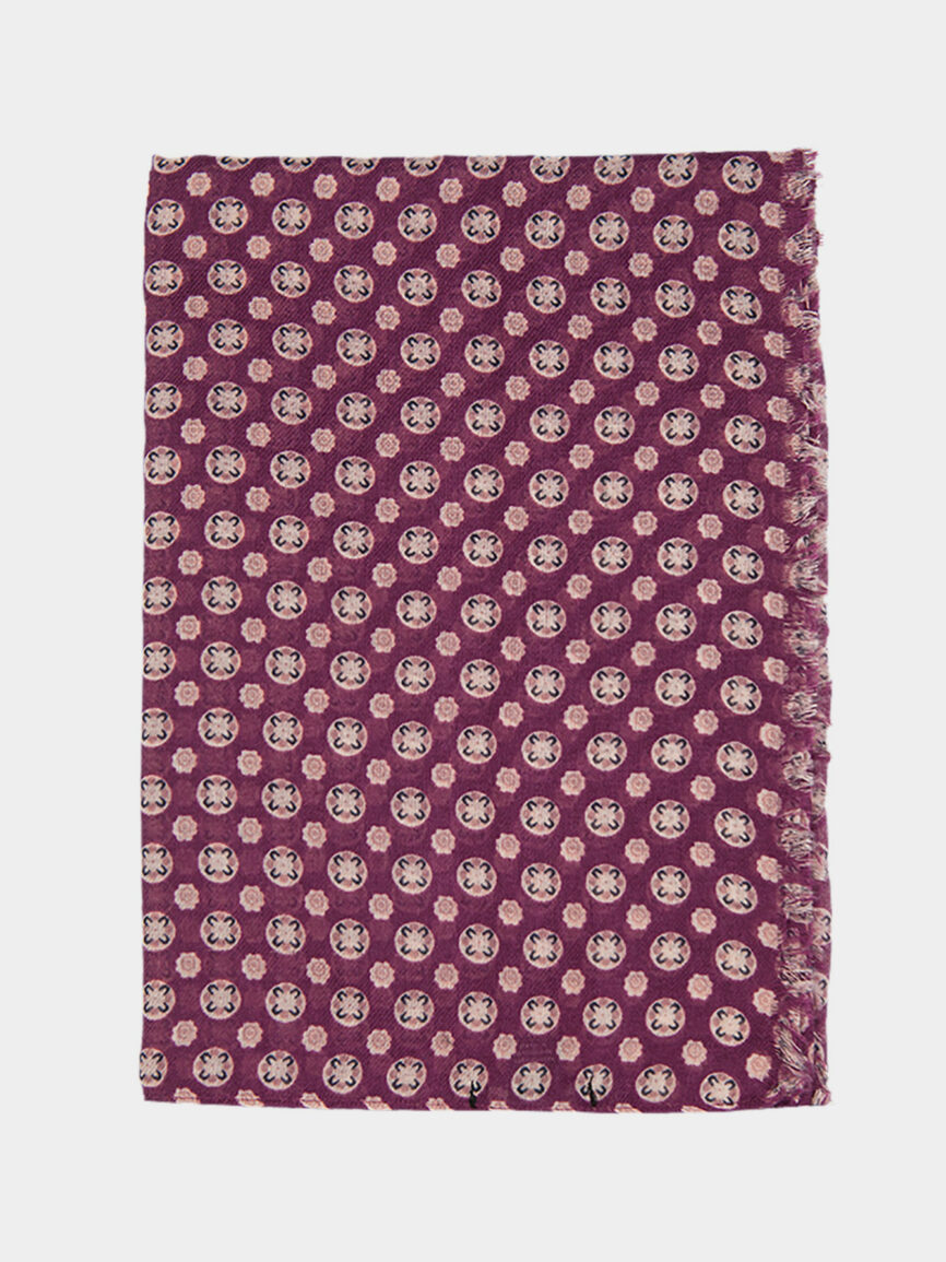 Burgundy Floral Print Wool Scarf