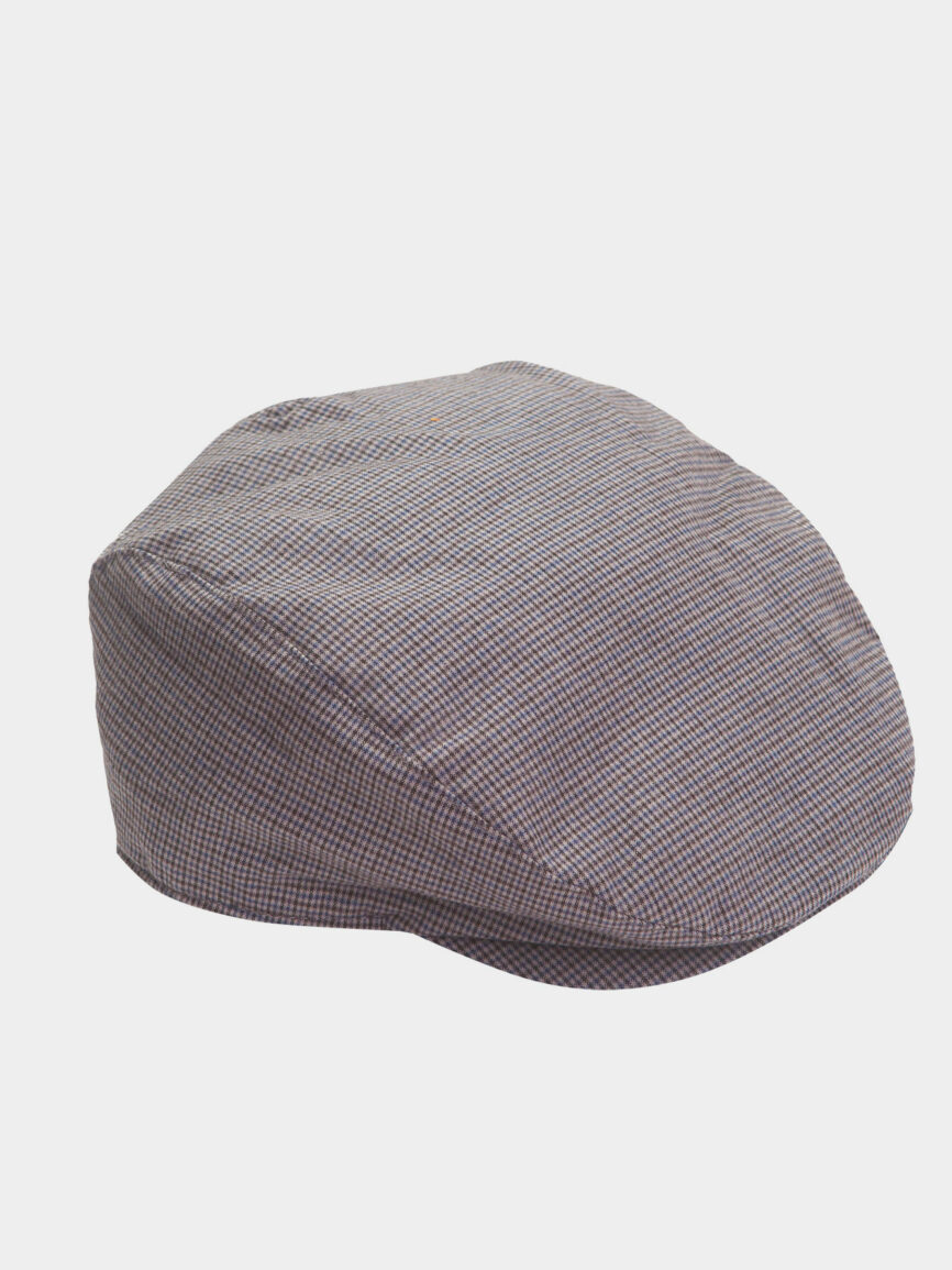 Cappello coppola in cotone grigio tortora con fantasia pied de poule
