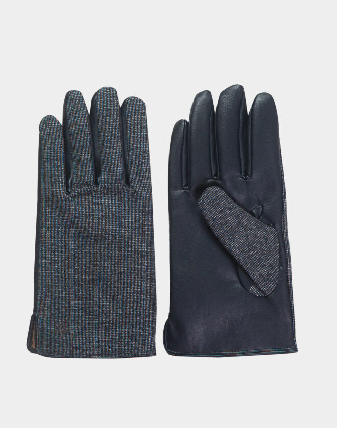Blue cotton gloves with pied de poule pattern