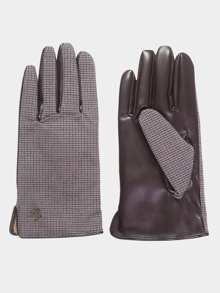 Dove gray cotton gloves with pied de poule pattern