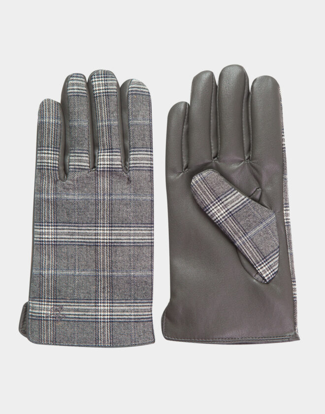 Dark gray cotton gloves with Prince of Wales pattern