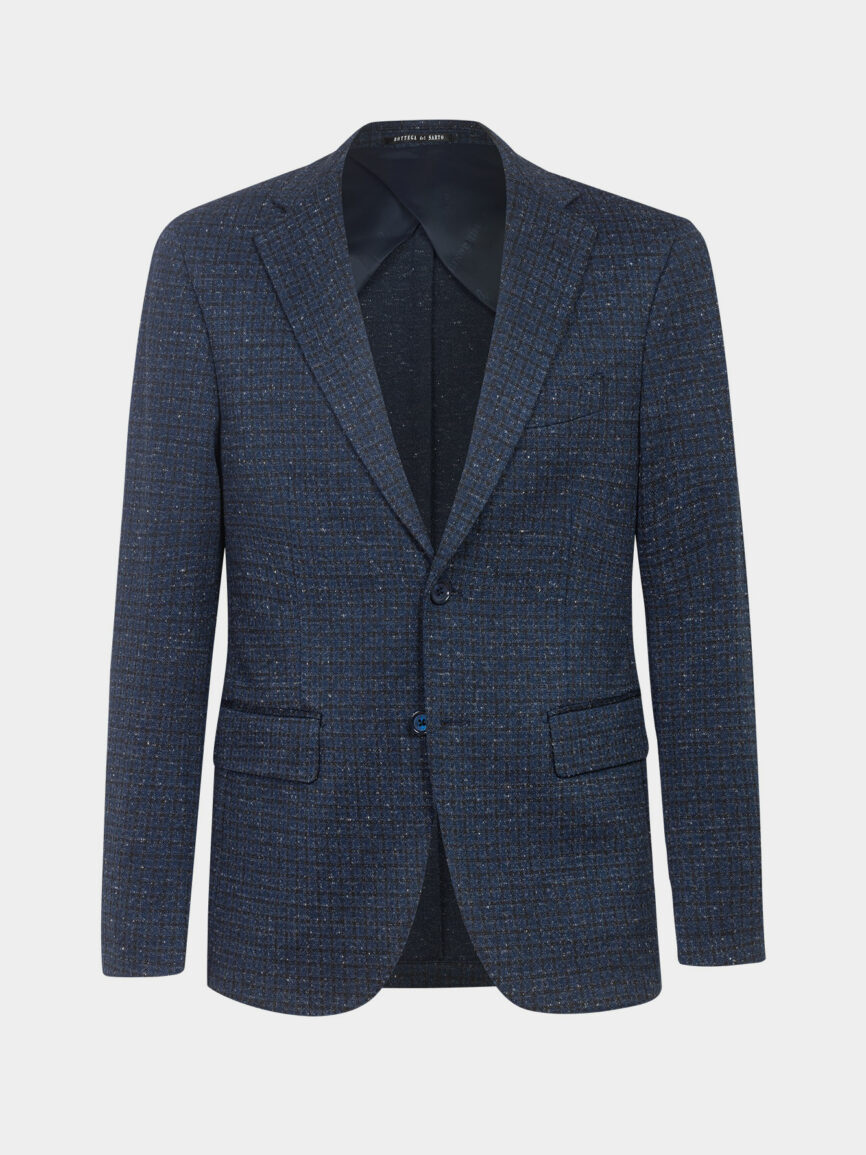 Single-breasted cotton jersey jacket with blue pattern