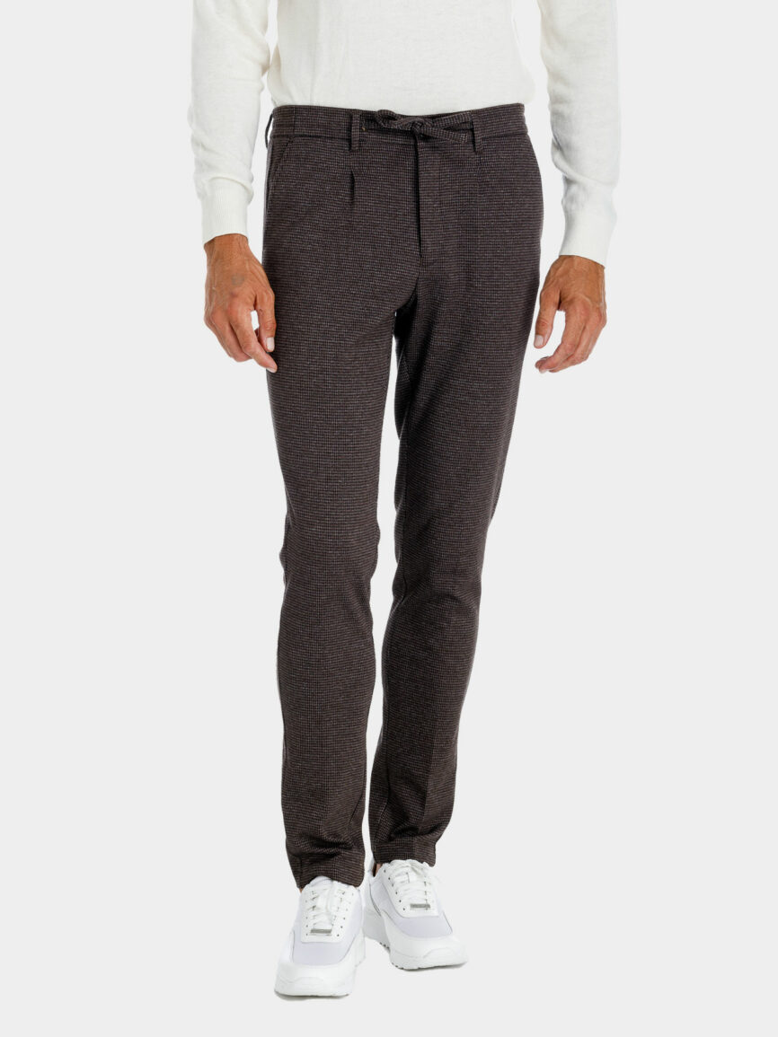 Pantalone con Coulisse in Jersey di cotone con disegno pied-de-poule marrone