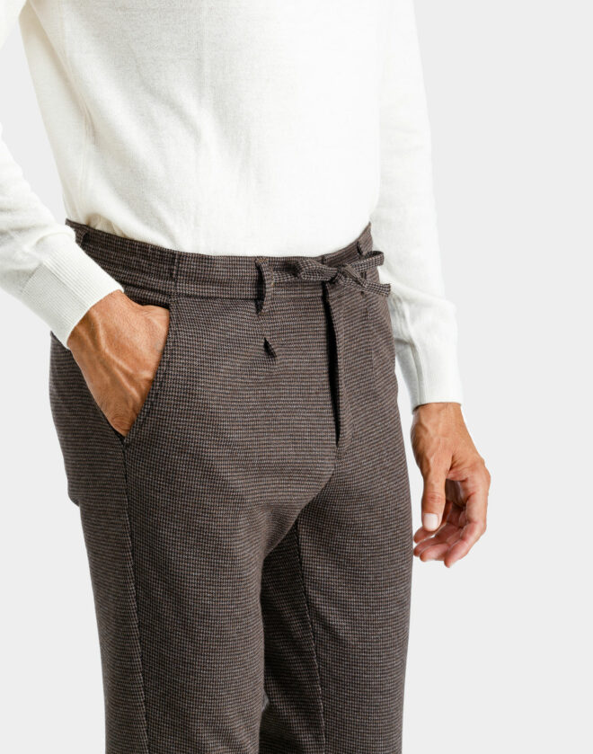 Pantalone con Coulisse in Jersey di cotone con disegno pied-de-poule marrone