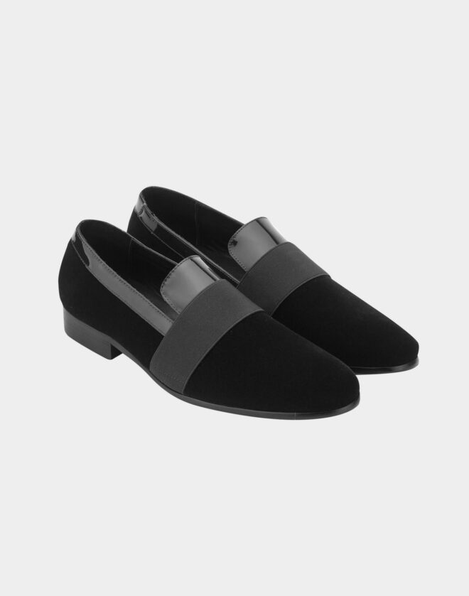 Black velvet tuxedo loafers