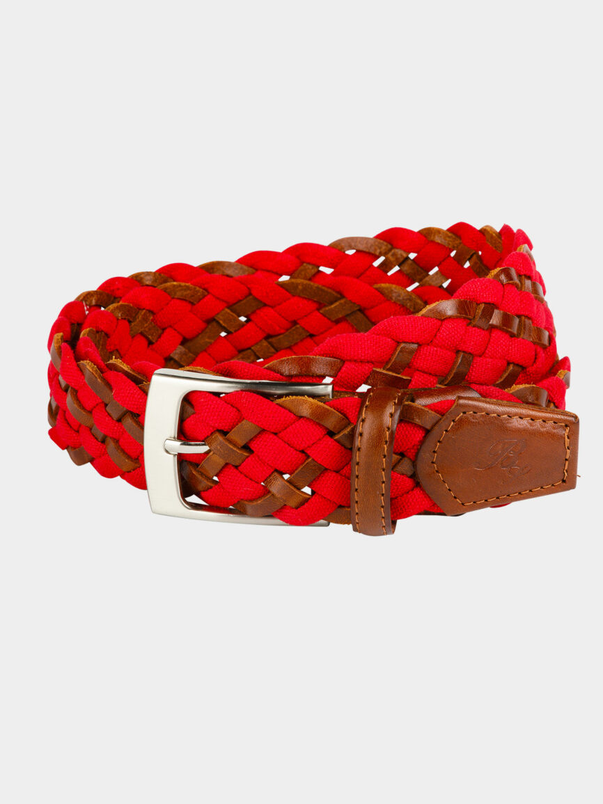 Cintura intrecciata marrone e rossa