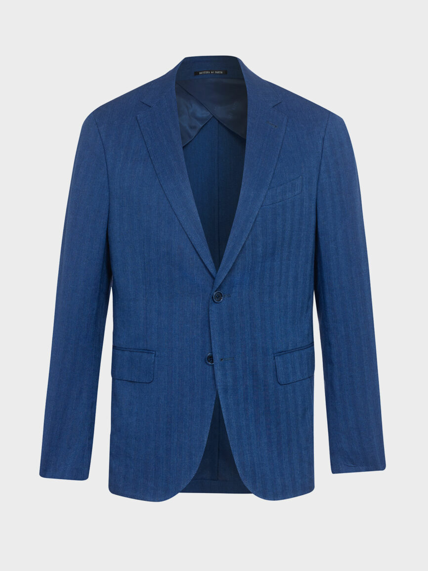 Rome Single-breasted Jacket in Linen Herringbone Air Force Blue
