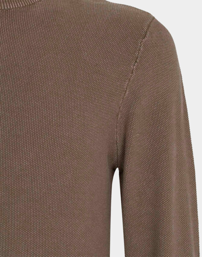 Cotton Stone-Wash Crewneck Sweater Honeycomb Design