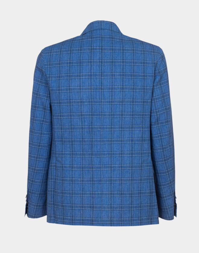 Rome single-breasted linen jacket with royal blue Prince of Wales pattern