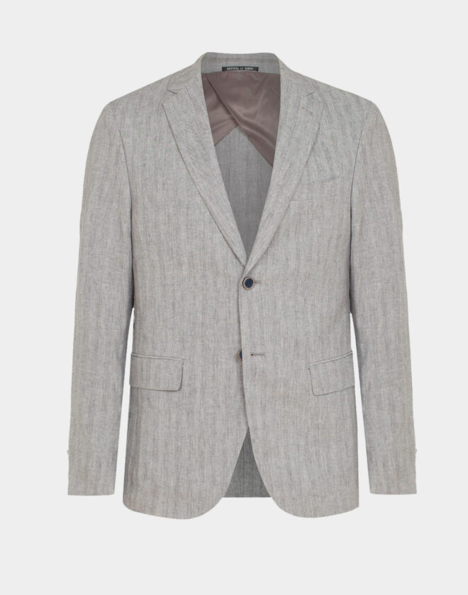 Rome single-breasted jacket in light gray herringbone linen