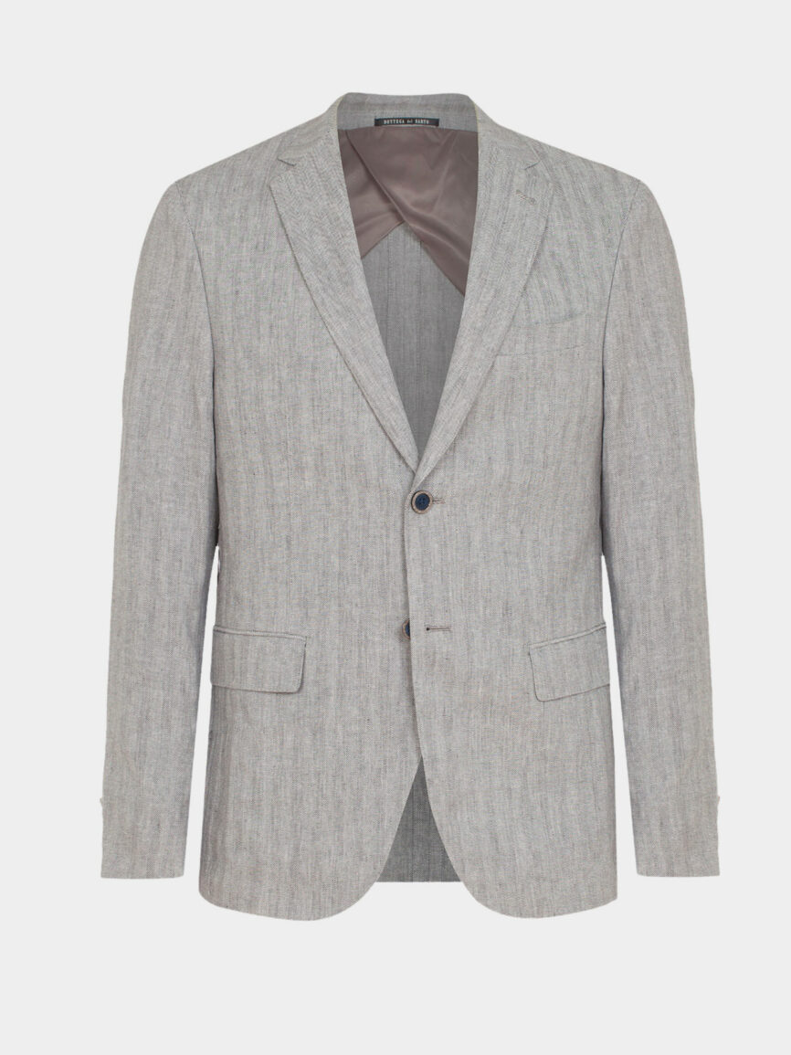 Rome single-breasted jacket in light gray herringbone linen