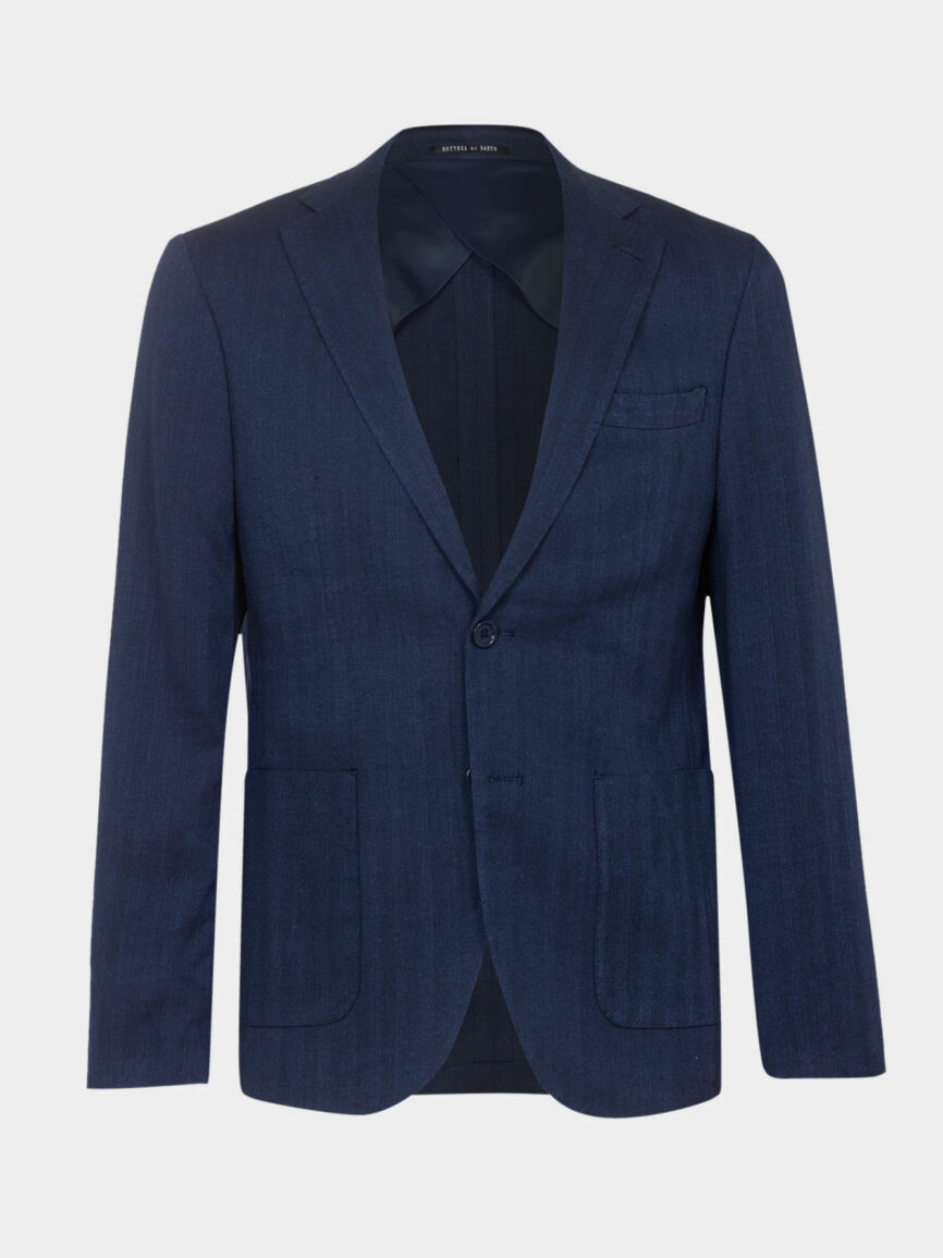 Bologna single-breasted jacket in blue barbed linen
