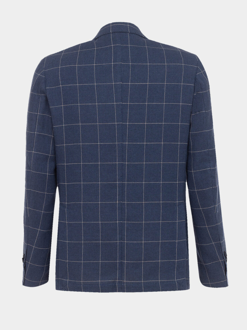 Milano single-breasted linen jacket with powder blue check pattern