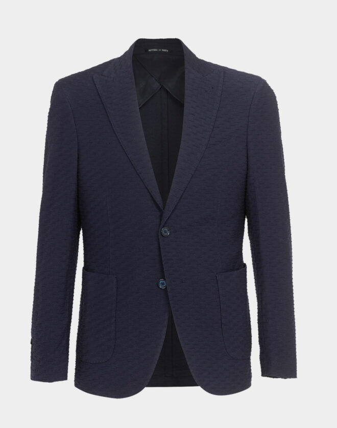 Milano single-breasted jacket in navy blue textured cotton jersey
