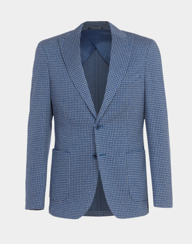 Milan single-breasted jacket in cotton jersey with houndstooth pattern in air force blue