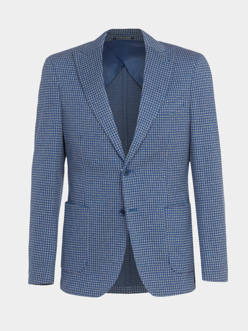 Milan single-breasted jacket in cotton jersey with houndstooth pattern in air force blue