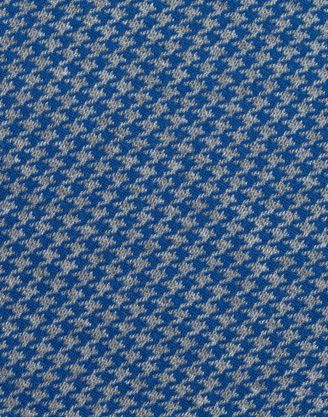 Giacca Milano monopetto in jersey di cotone con disegno pied de poule blu avio