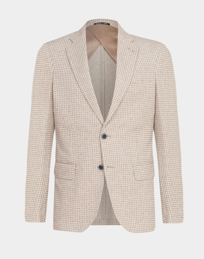 Single-breasted cotton jersey Roma jacket with beige houndstooth pattern
