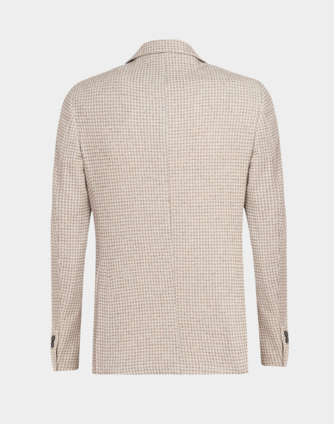 Single-breasted cotton jersey Roma jacket with beige houndstooth pattern