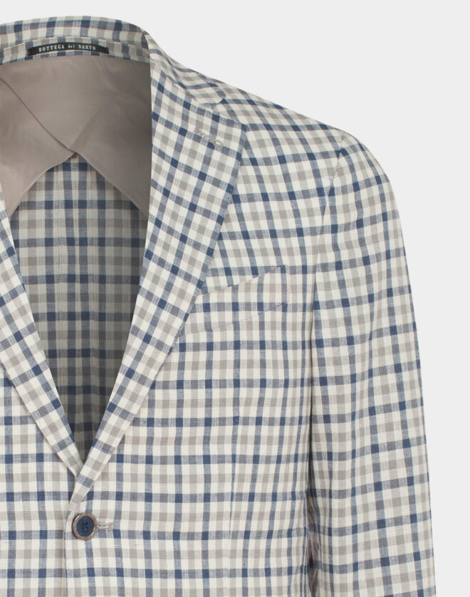 Single-breasted linen and cotton Roma jacket with beige houndstooth pattern