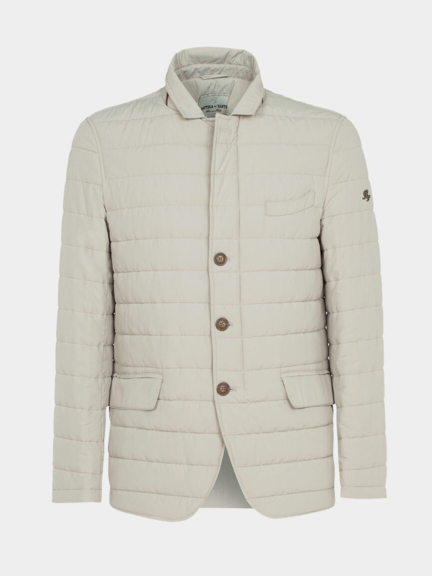 Ecru quilted field jacket in technical fabric