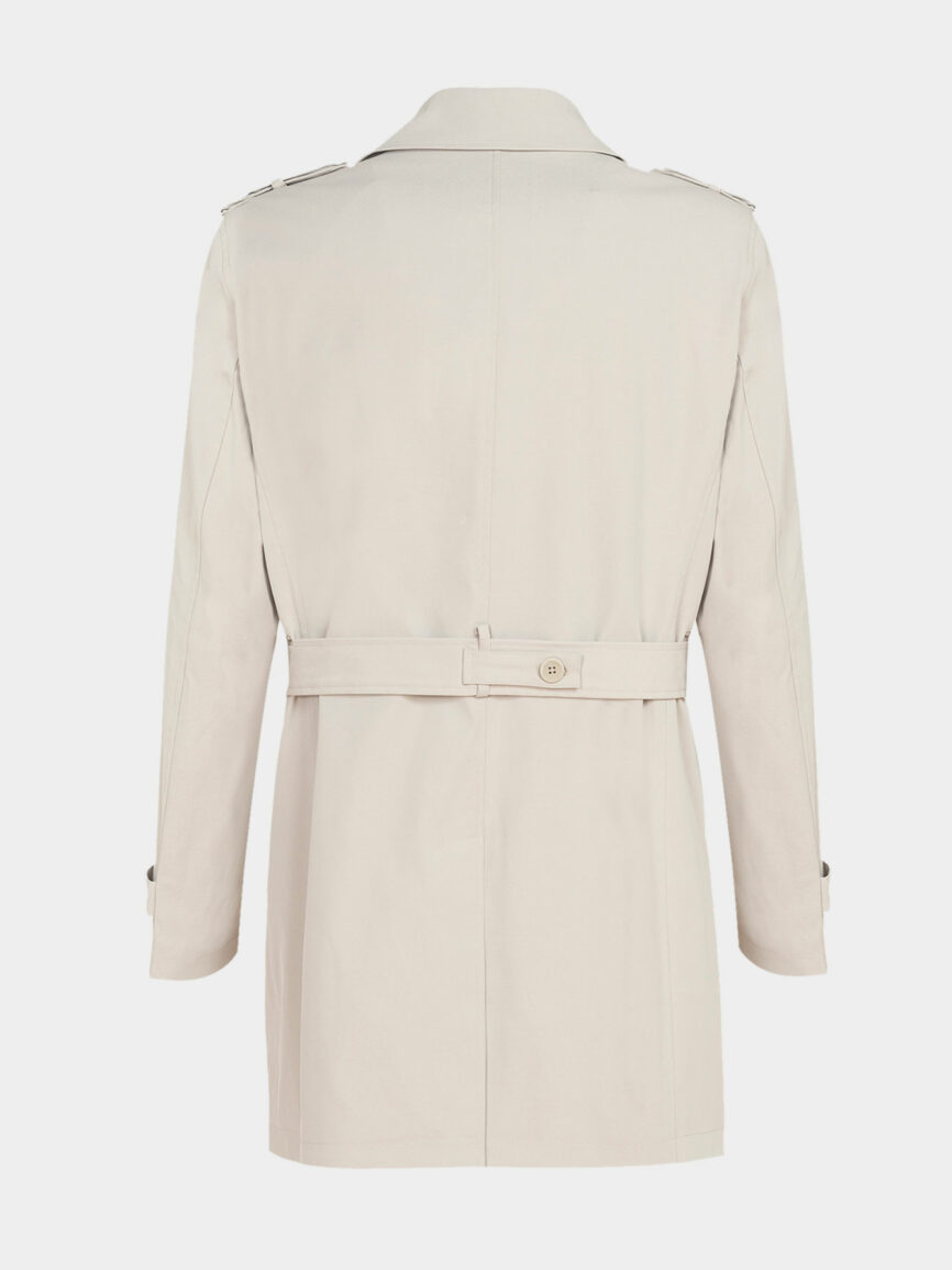 Ecru double-breasted trench coat in waterproof fabric