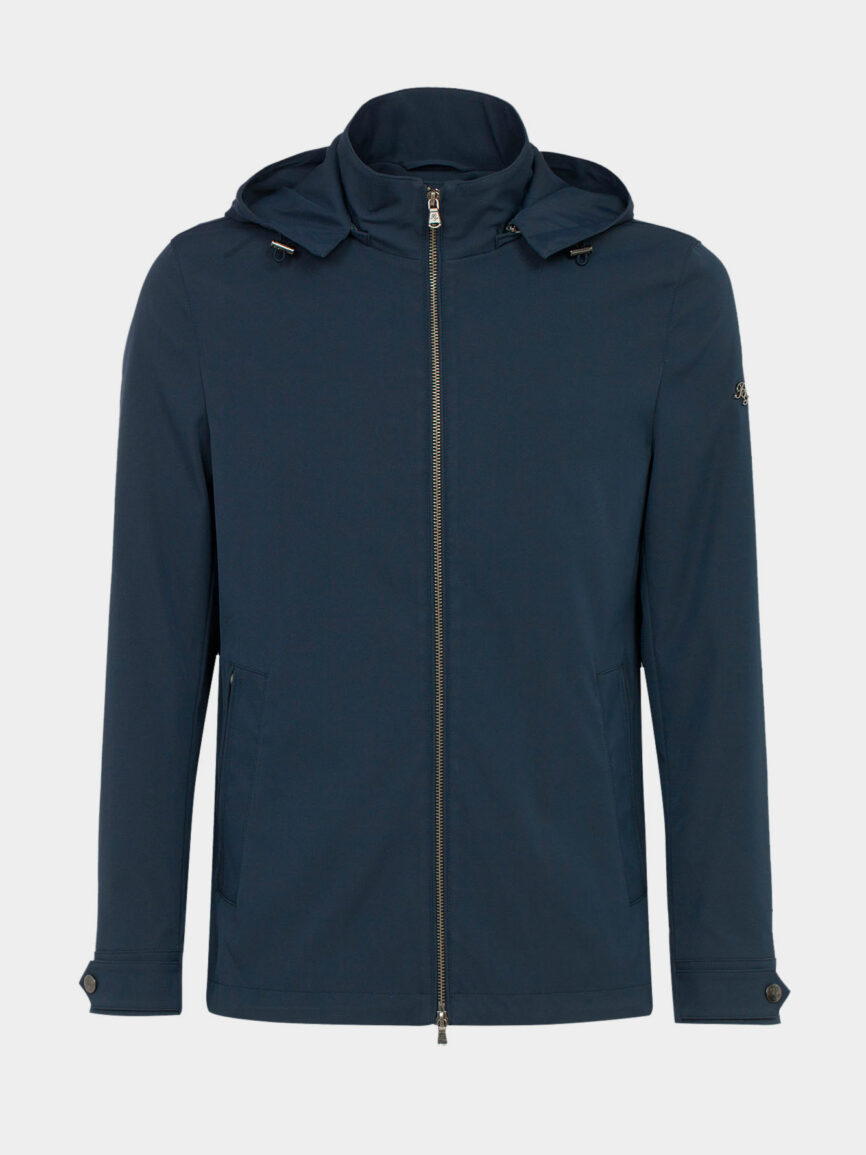 Blue BS-Stretch fabric hooded jacket