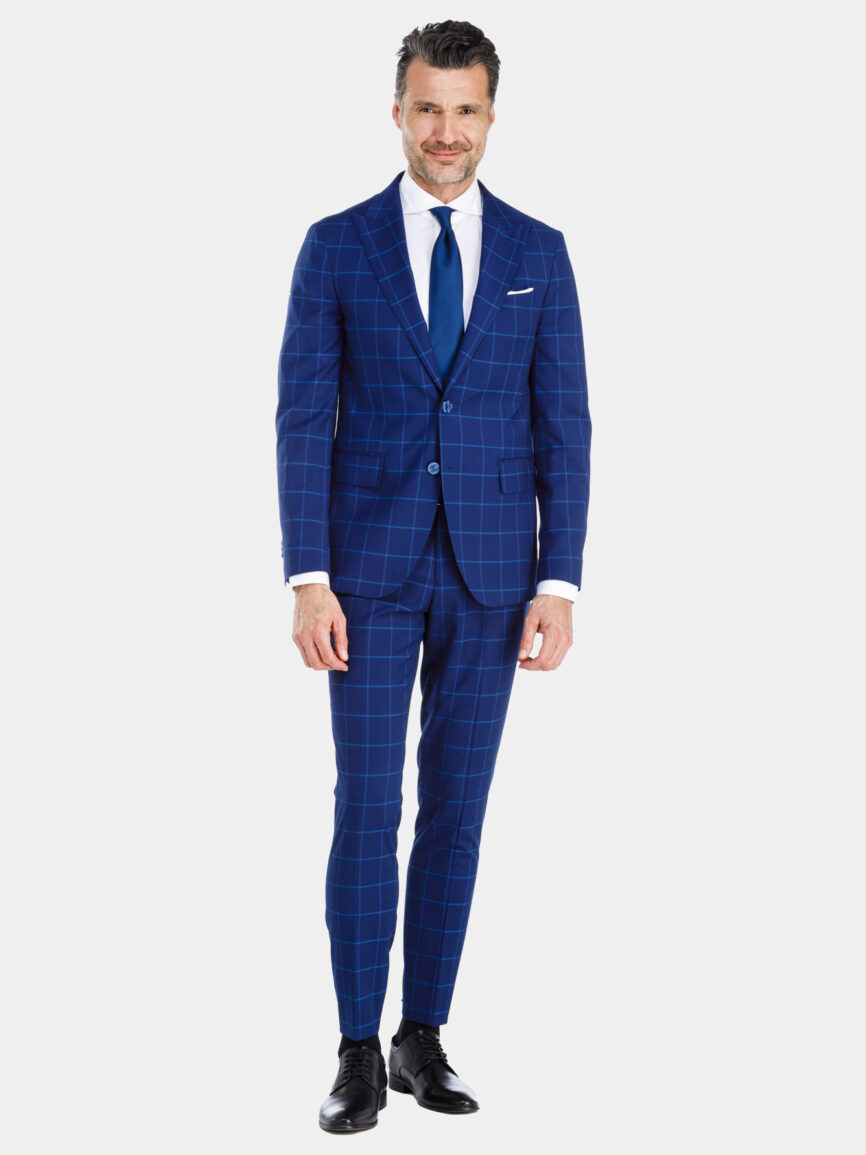 Single-breasted Milan checked electric blue suit