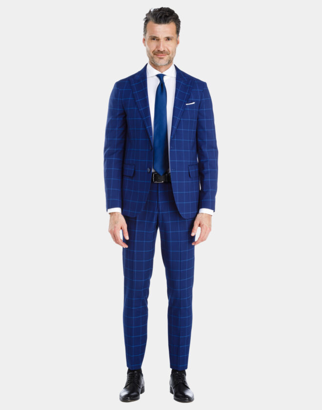 Single-breasted Milan checked electric blue suit
