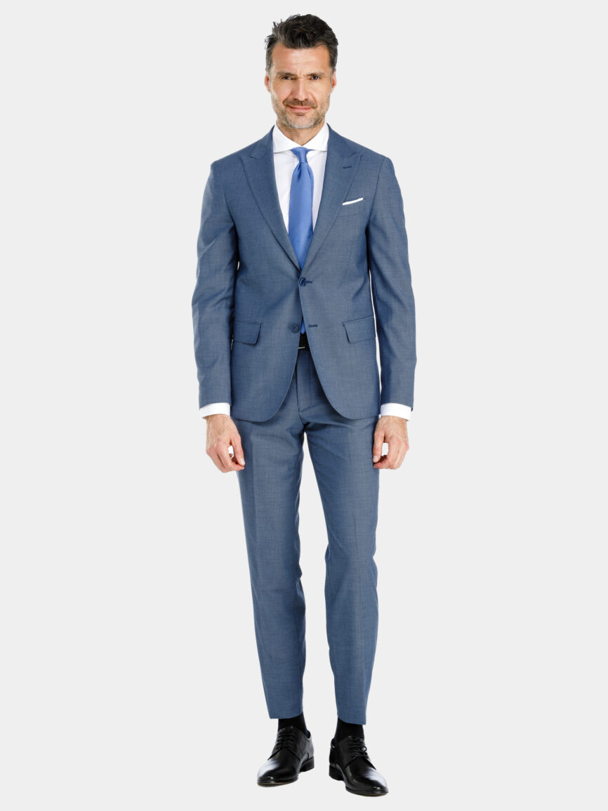 Single-breasted MIlan pinpoint light blue suit