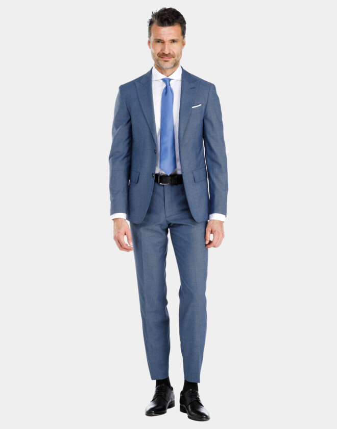 Single-breasted MIlan pinpoint light blue suit