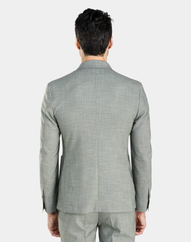Florence double-breasted linen canvas jacket with green houndstooth pattern