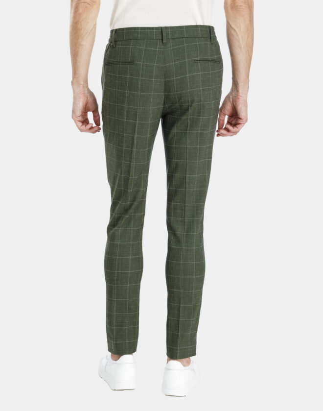 Drawstring trousers in linen with green overcheck design
