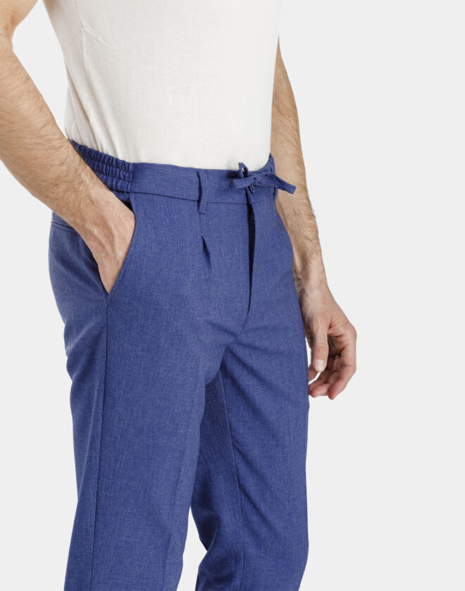 Pantalone con Coulisse in lino blu melange