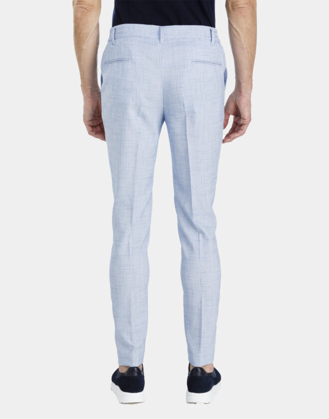 Drawstring linen pants with light blue Prince of Wales design
