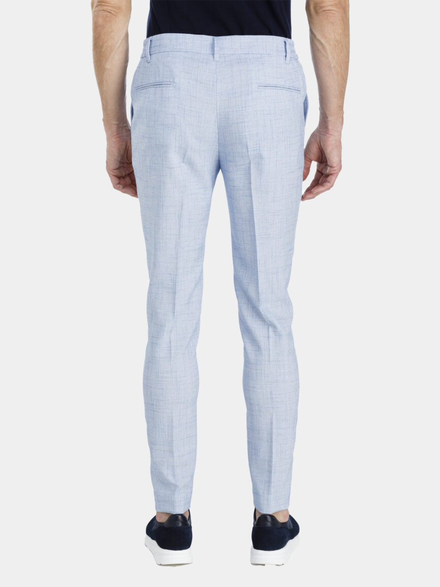 Pantalone con Coulisse in lino con disegno principe di galles azzurro