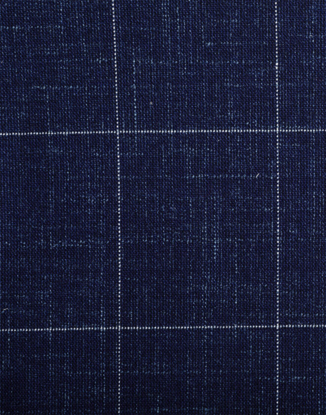 Giacca Firenze doppiopetto in tela di lino con disegno overcheck blu