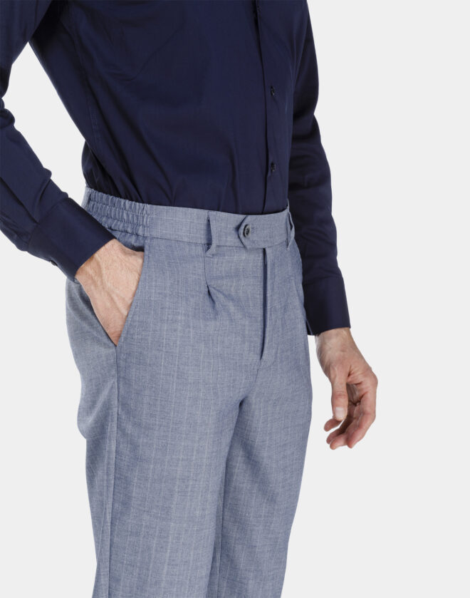 Pantalone in tessuto di lino rigato azzurro melange