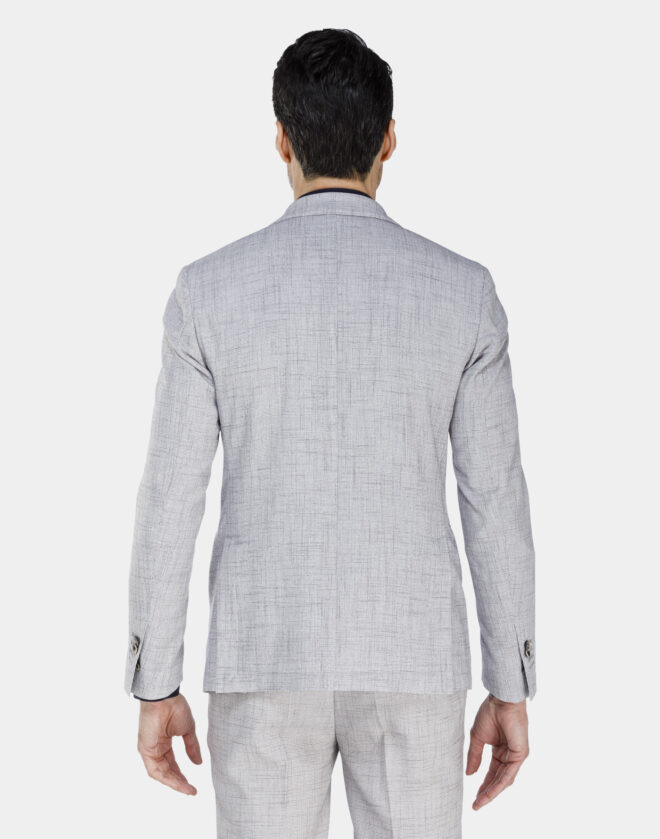Single-breasted linen Roma jacket with gray Prince of Wales design