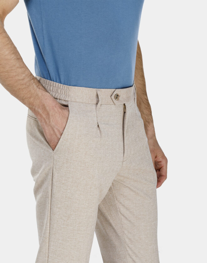 Pantalone in tela di lino beige melange