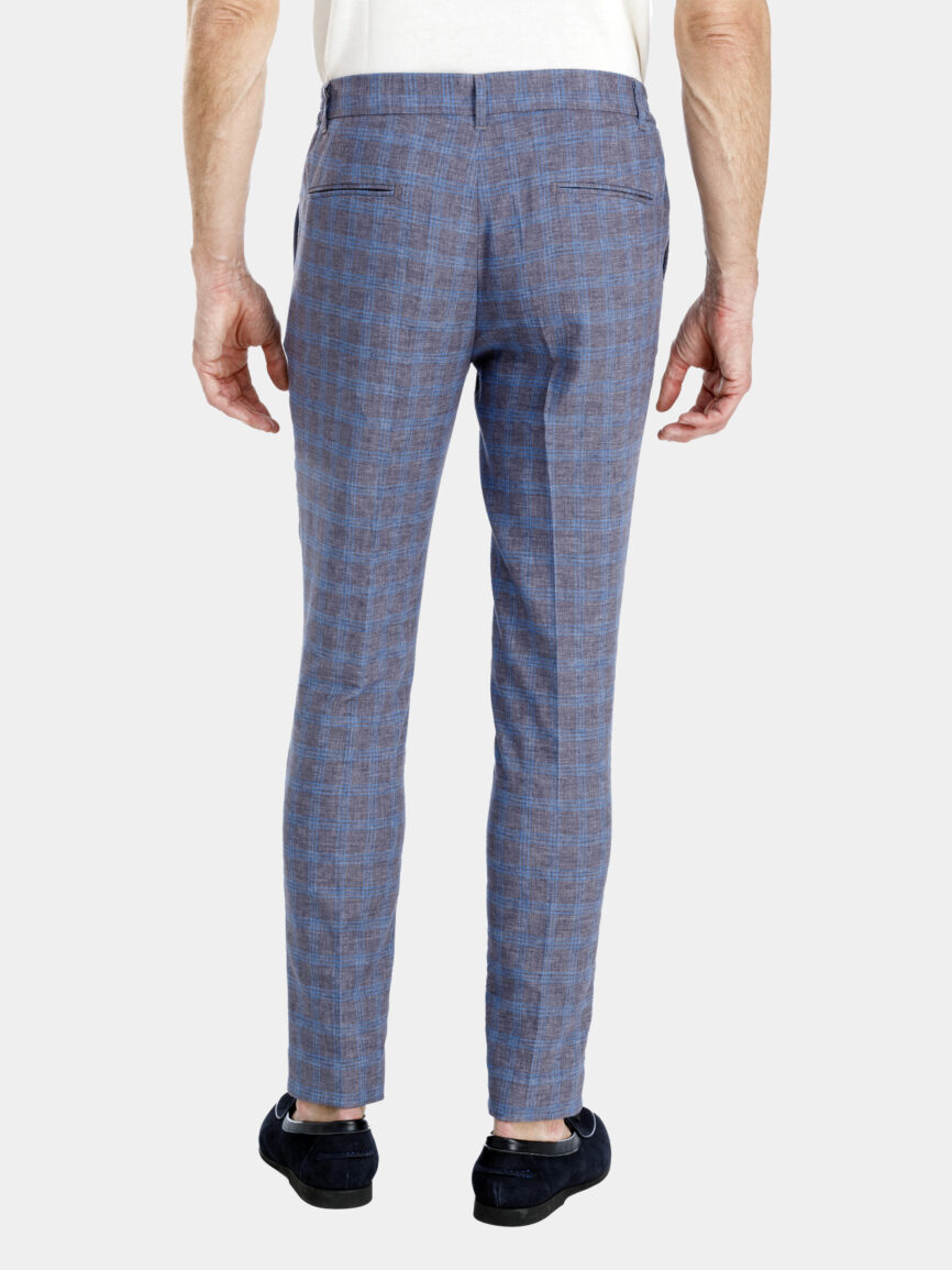 Pantalone in lino con disegno principe di galles grigio