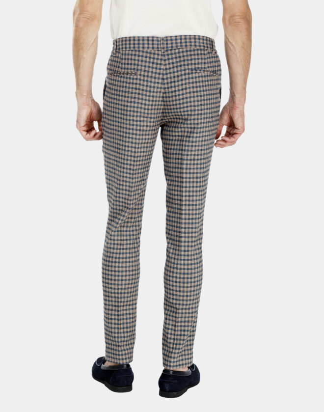 Linen trousers with blue and beige check