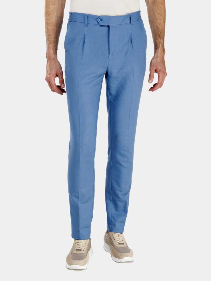 Pantalone in lino azzurro