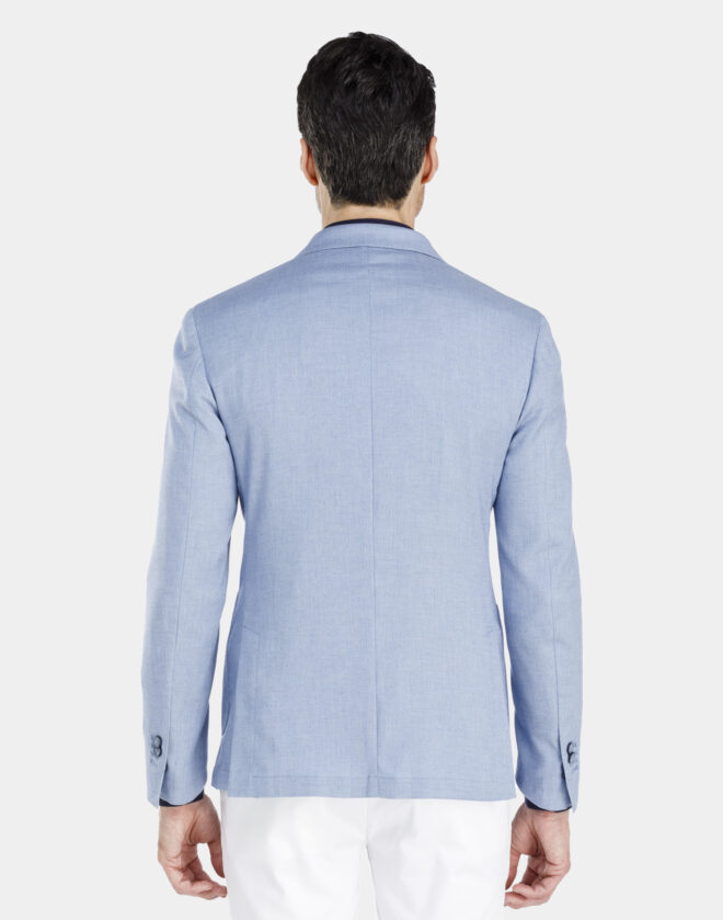 Milan single-breasted jacket in light blue linen hopsack