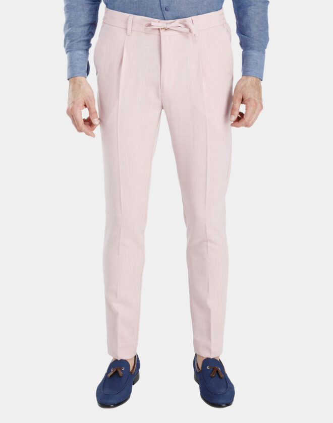 Drawstring pink linen trousers
