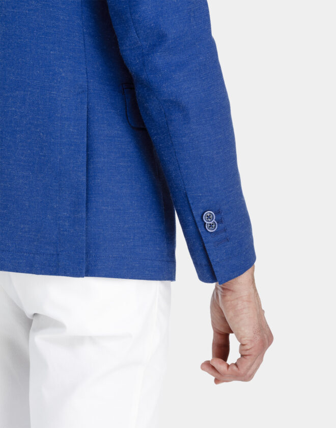 Single-breasted Roma jacket in electric blue linen hopsack