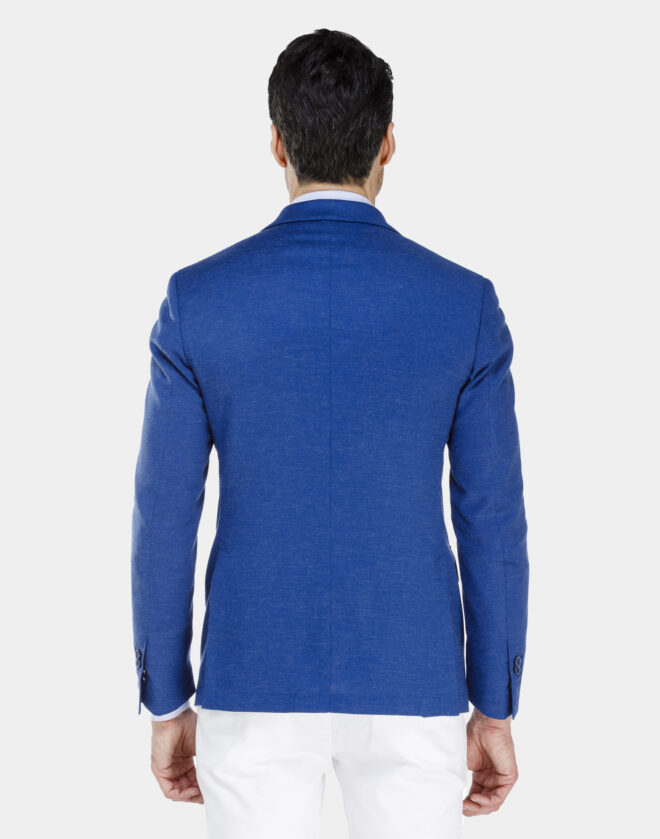 Single-breasted Roma jacket in electric blue linen hopsack