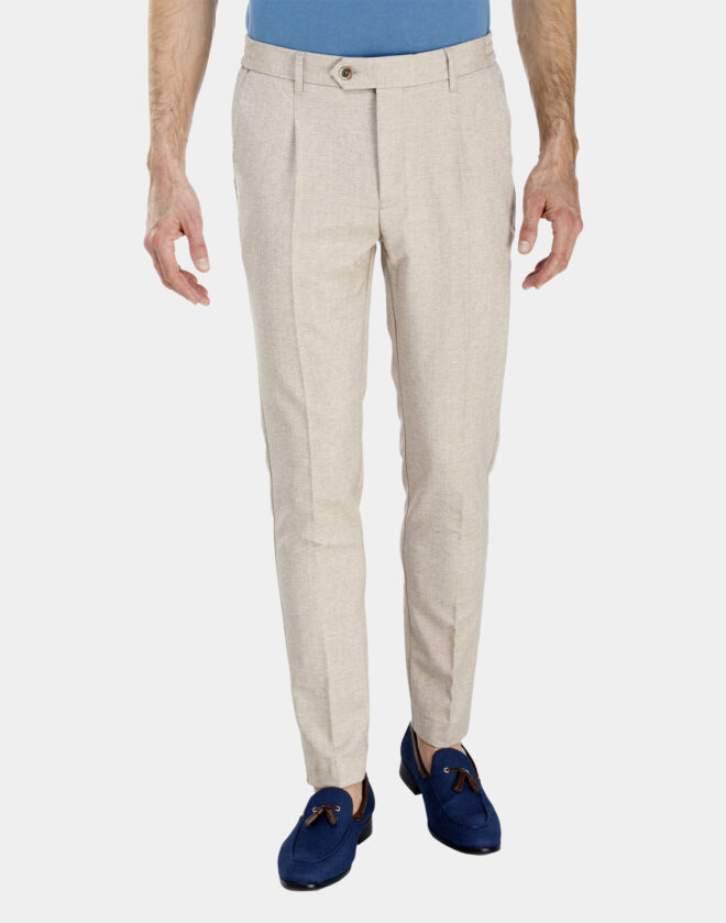 Pantalone in tela di lino beige melange