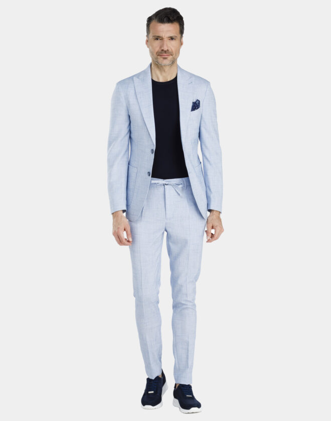 Milano single-breasted linen jacket with light blue Prince of Wales design